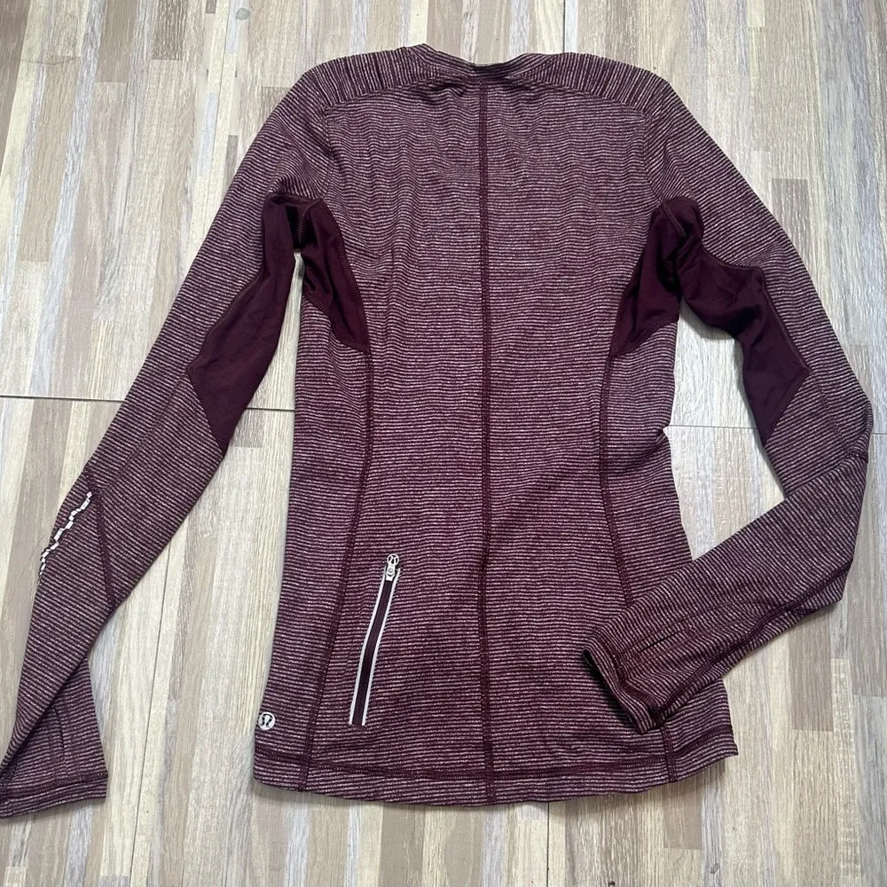 Lululemon Star Runner Long Sleeve Shirt (Bordeaux Drama Tonka Striped), Size 4 - Image 9