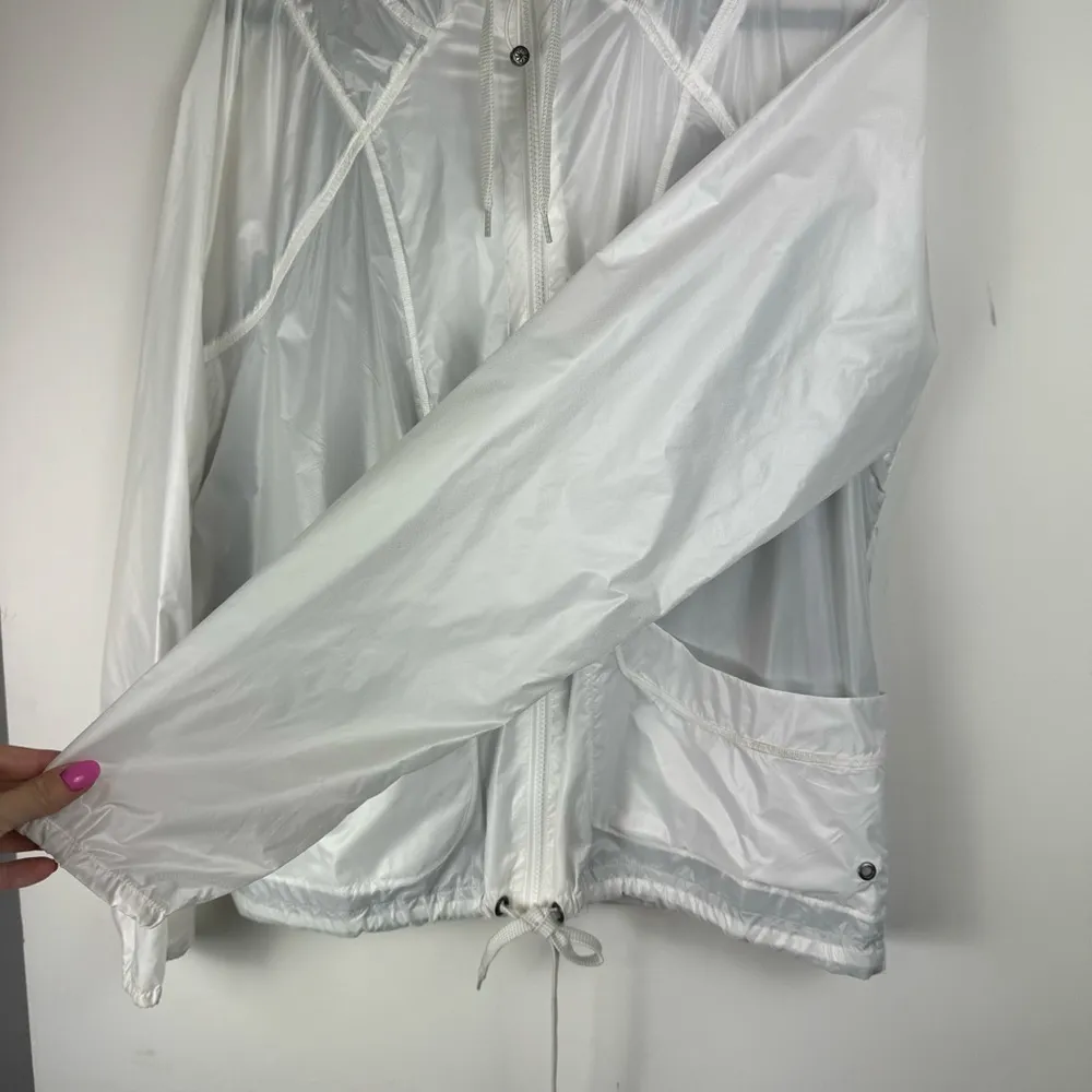 Athleta White Lined Windbreaker Jacket Sz 1X Full Zip Athletic Pockets Hooded - Image 7
