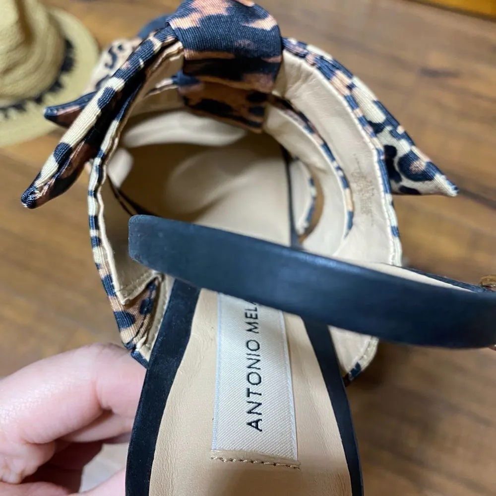 Antonio Melani Triple Bow Leopard Print Sling Back Heels - Image 6