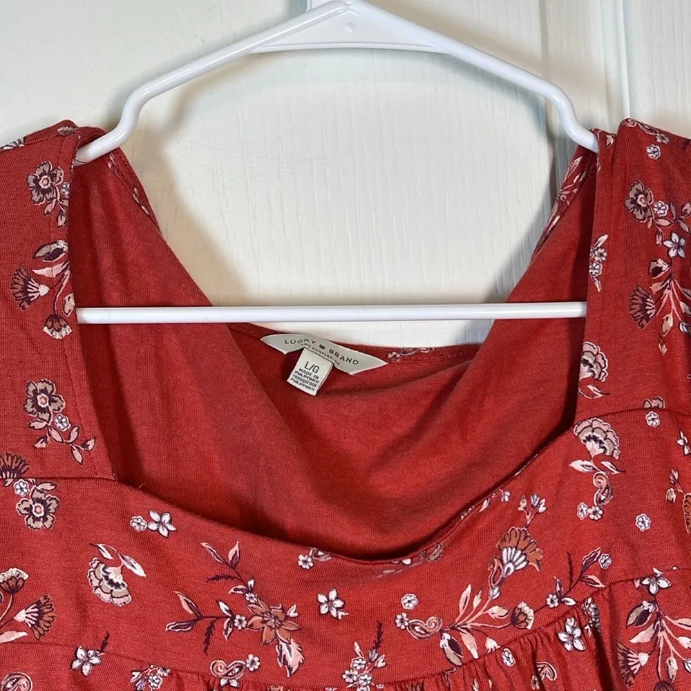 Lucky Brand Red Long Sleeve Square Neck Blouse Shirt Size Large EUC #0534-OC - Image 3