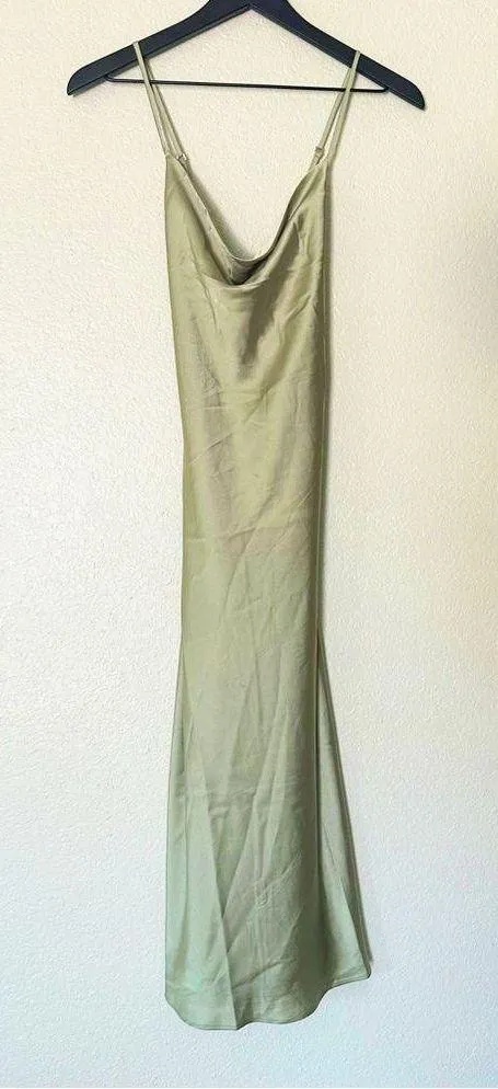 Verona Cowl Midi Slip Dress Moss Green Luxe Satin Size Small - Image 3