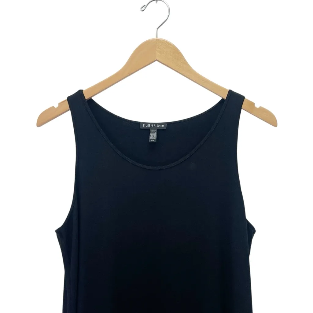Eileen Fisher Black Sleeveless Tank Midi Dress Size Large Knit Jersey Minimalist - Image 4