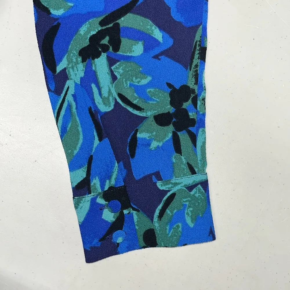 IM NYC Isaac Mizrahi NWT Size 14 Blue Floral Burst Print Ruffle Neckline Dress - Image 4