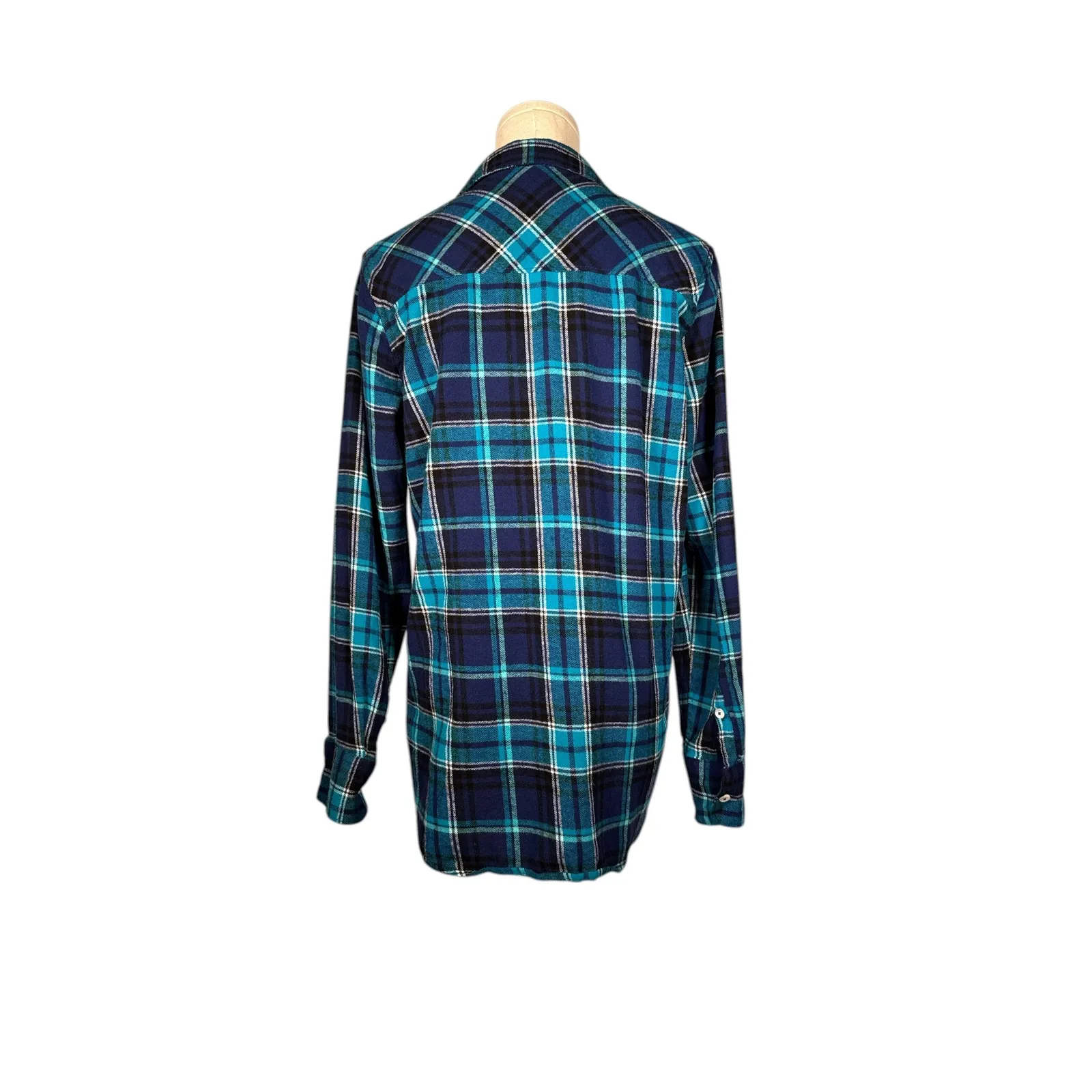 Woolrich Teal Navy Plaid Flannel Button Up Shirt Women's Medium - Image 2