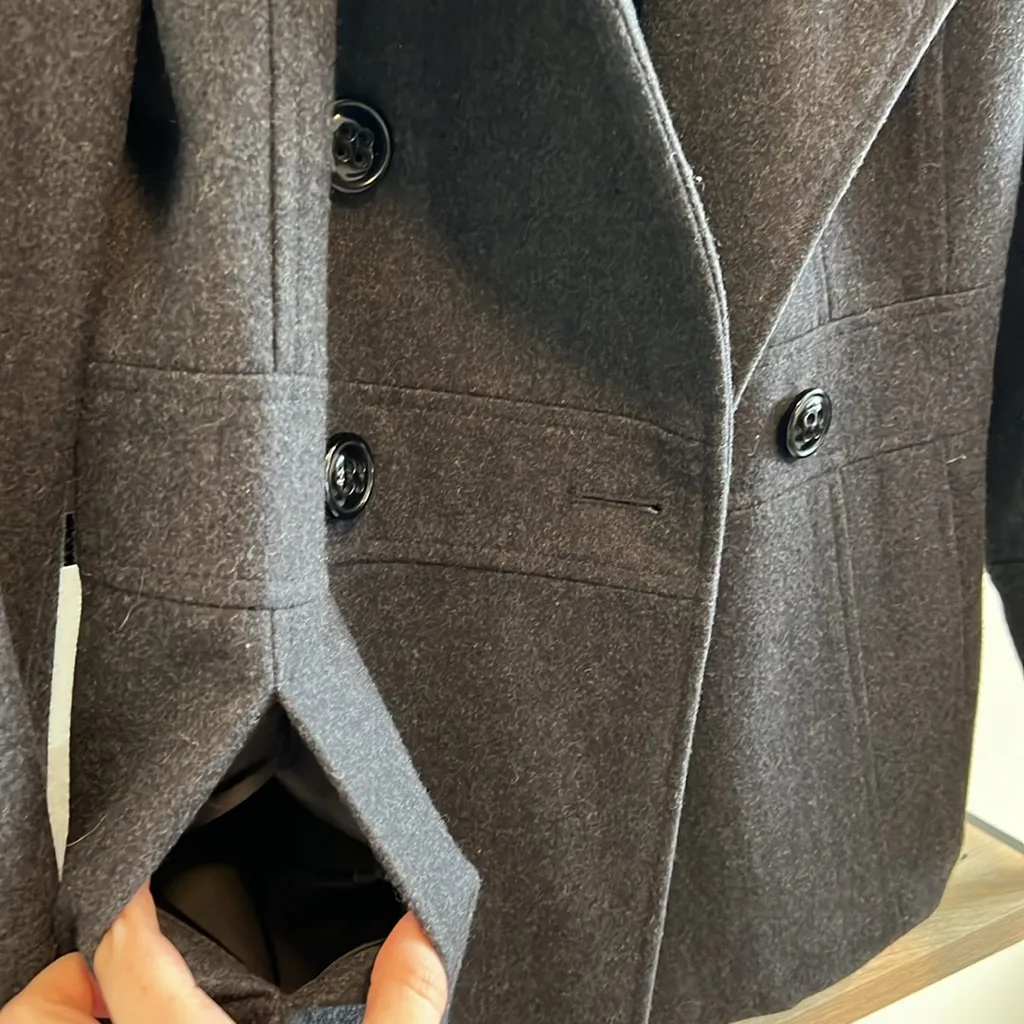 Giacca Button Front Wool Blend Heavy Weight Pea Coat w/Hood & Pockets, S Gray - Image 4