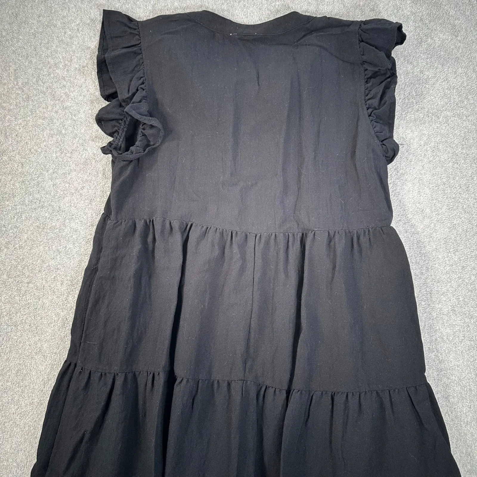 Entro Tiered Ruffle Babydoll Dress Women's Large Black Flutter Sleeve V-Neck - Image 8