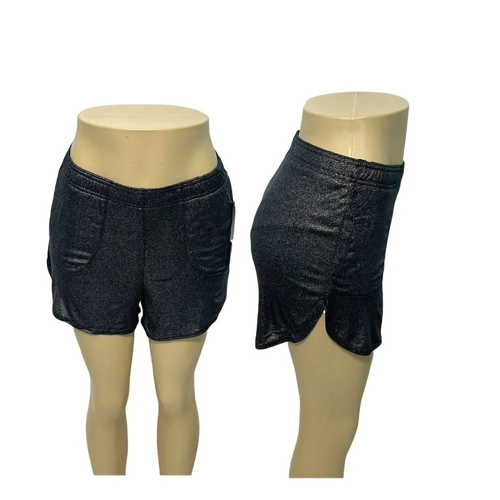 Good‎ American Women's The Running Short Moonlight Metallic Sparkle Black 0 XS - Image 2