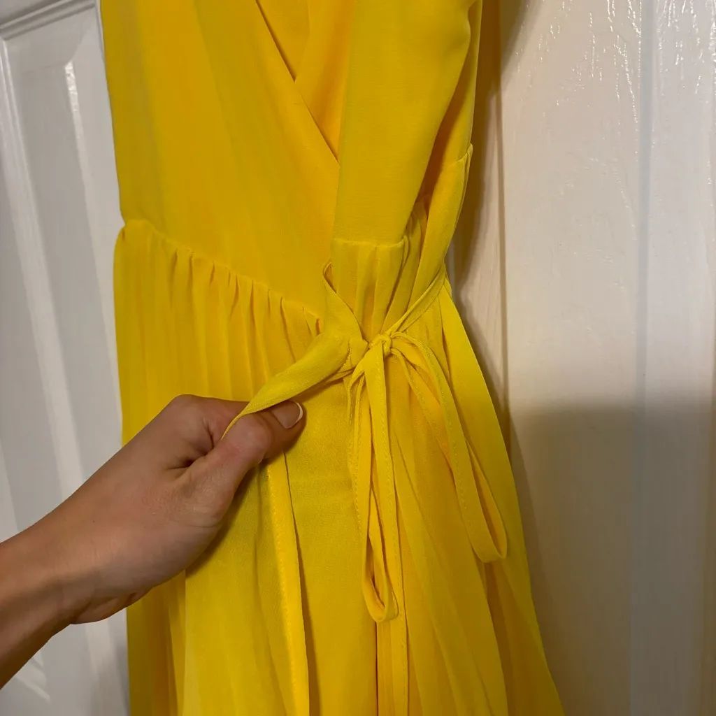 Lulus  Yellow Pleated Wrap Dress - Image 4