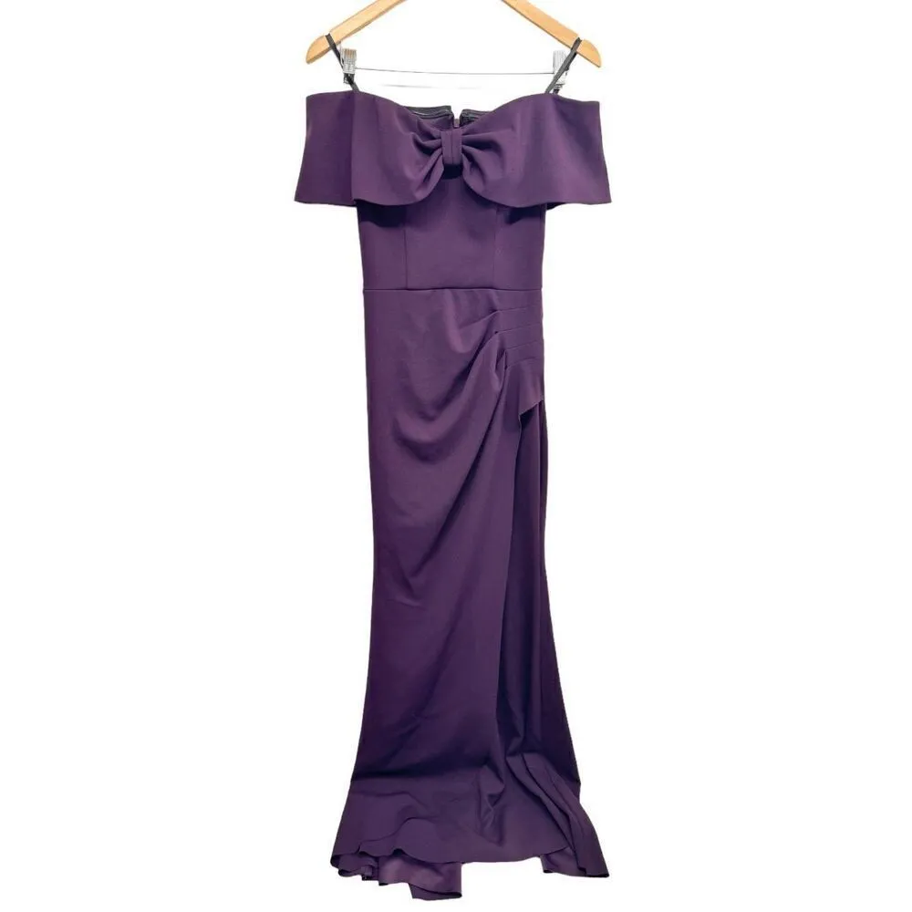 AQUA Formal Maxi Dress Size‎ 0 Pleated Side Slit Evening Wear Purple NEW - Image 3