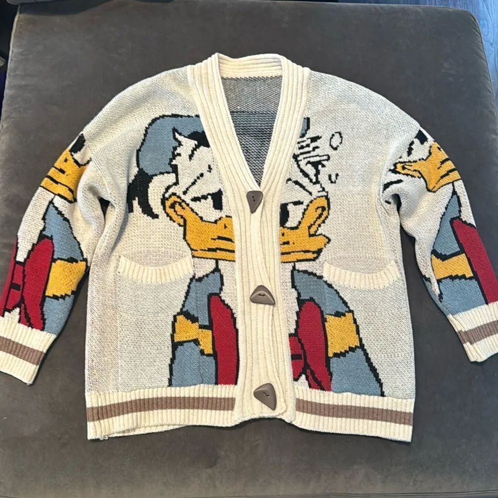Women’s Donald Duck Knit Cardigan Sweater Front Pockets Size M NWOT Size M - Image 5