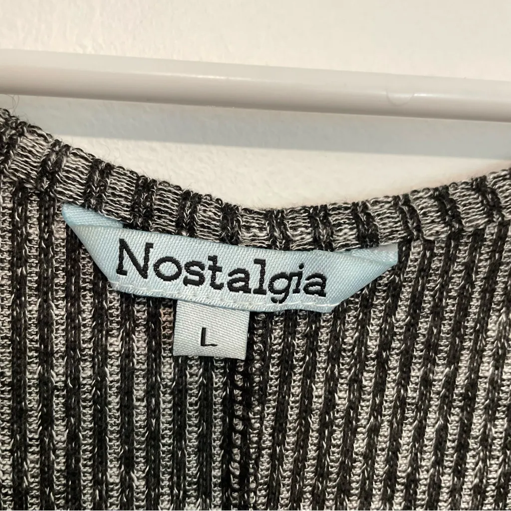 NOSTALGIA Black White Ribbed Knit 3/4 Sleeve Knee Sweaterdress Fit & Flare Dress Size L - Image 4