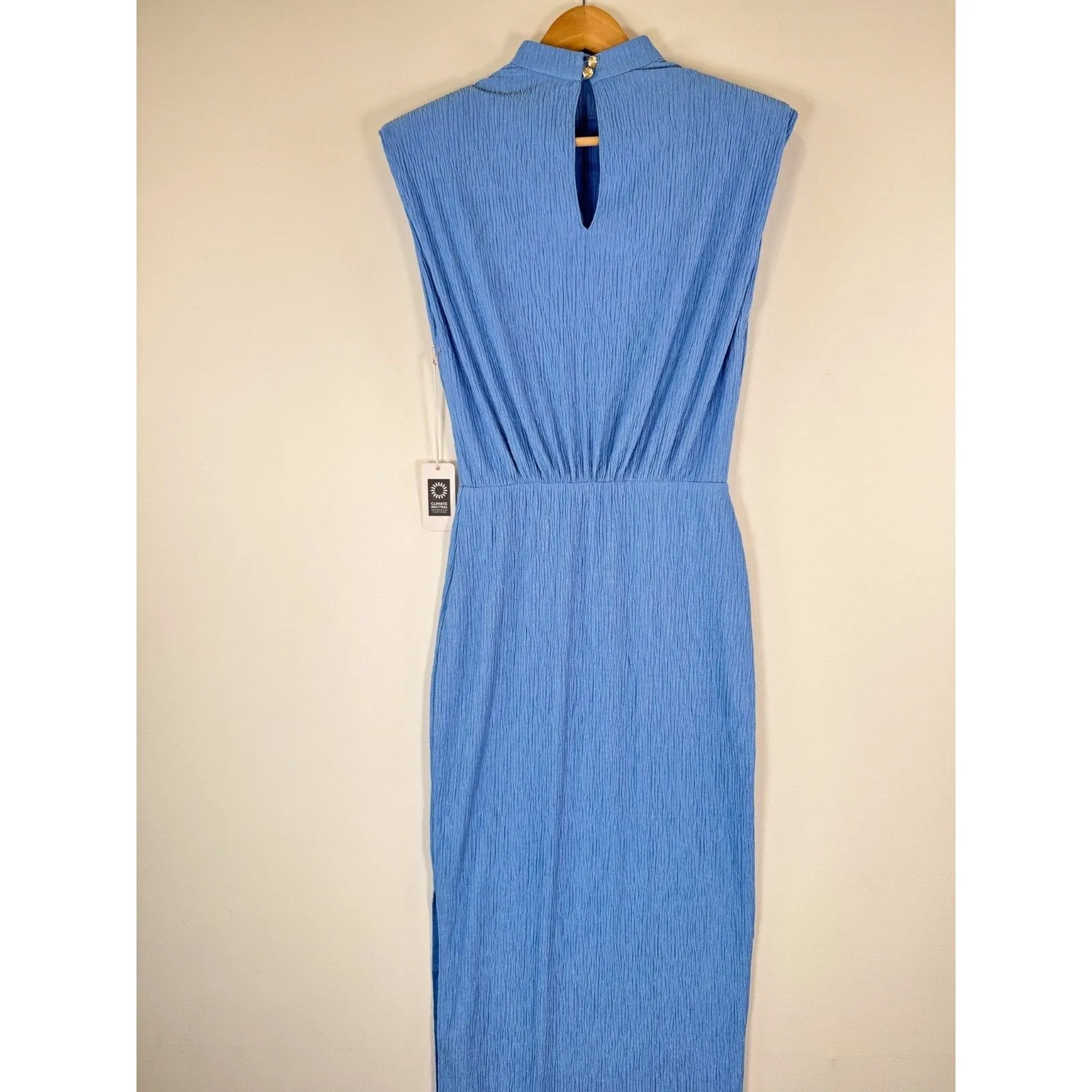 NWT Saylor Dress Blue Fione Plisse Maxi Crinkle Pleat Blouson Slit Stretch XS - Image 9