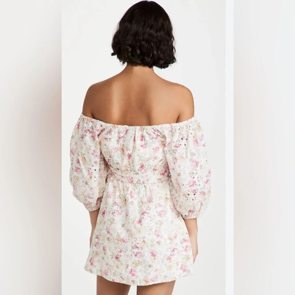 MINKPINK Cecile Mini Dress Size XS NWT Puff Sleeve Floral Eyelet - Image 2