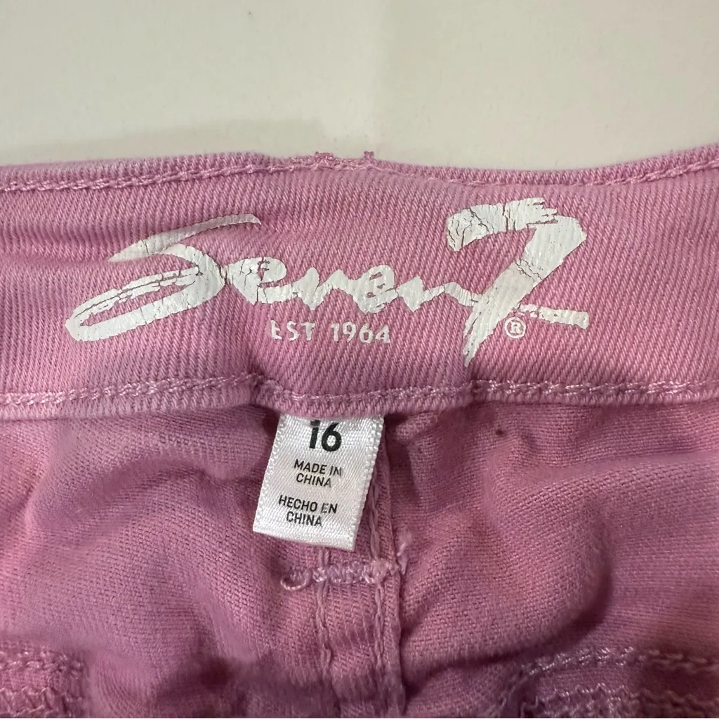 Seven7 Fray Hem Mini Denim Jean Weekend Shorts Womens 16 MidRise Pink Barbiecore - Image 5