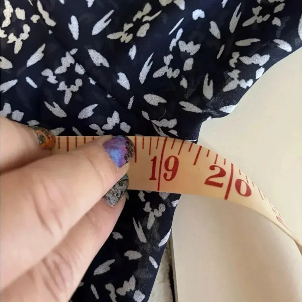 Lauren Ralph Lauren Sheer Print Smocked Waist Dress Navy White Size 12 - Image 4