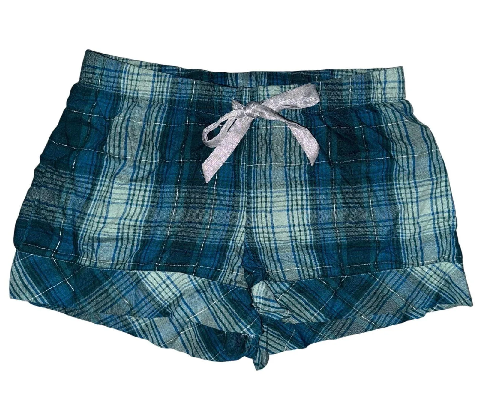 Victoria's Secret Lounge SHORTS Sleepwear Green Flannel Silver Metallic Size XS - Image 5