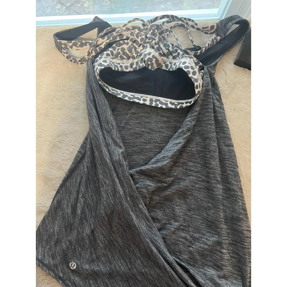 Lululemon Womens Size 8 Tank Top Black Gray Racerback Leopard Print Straps Sport - Image 10