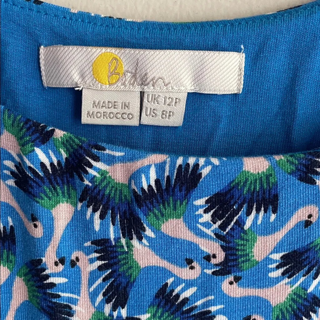 Boden Petronella Jersey Flamingo Splash Print Blue Midi Dress Size 8P - Image 4