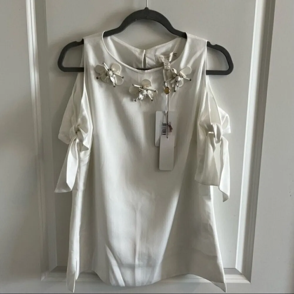 - TED Baker Yanas Embellished Cold Shoulder Top 6US - Image 11