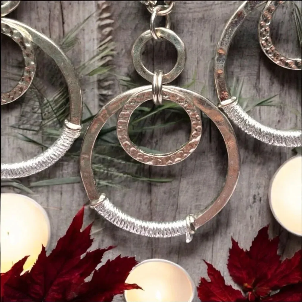 Wrapped Metal Layered Circles Statement Necklace - Boho Vintage Silver-Tone - Image 2