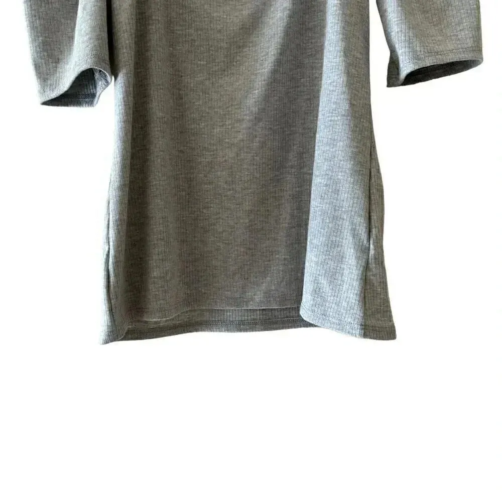 Nine Britton Solid Gray Ribbed Knit Square Neck Puff Sleeve Bohemian M # 1890 - Image 7