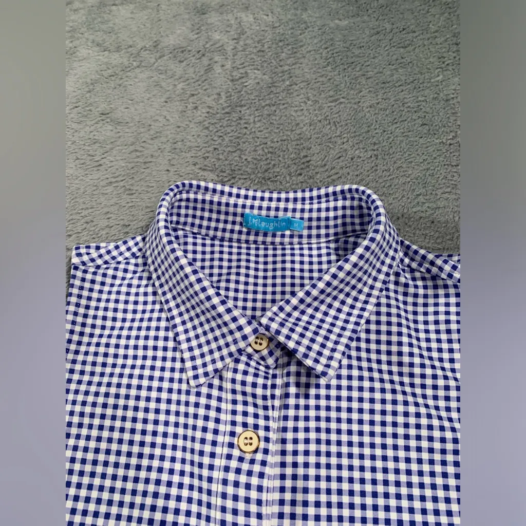 J. McLaughlin Sleeveless collared Checkered Top - navy blue and White medium - Image 7