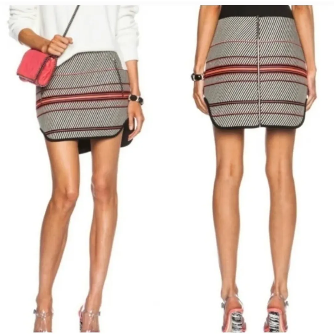 Rag‎ & Bone Skirt Womens 4 Black White Pink Red Bess Mini Textured Stripe Zip - Image 3
