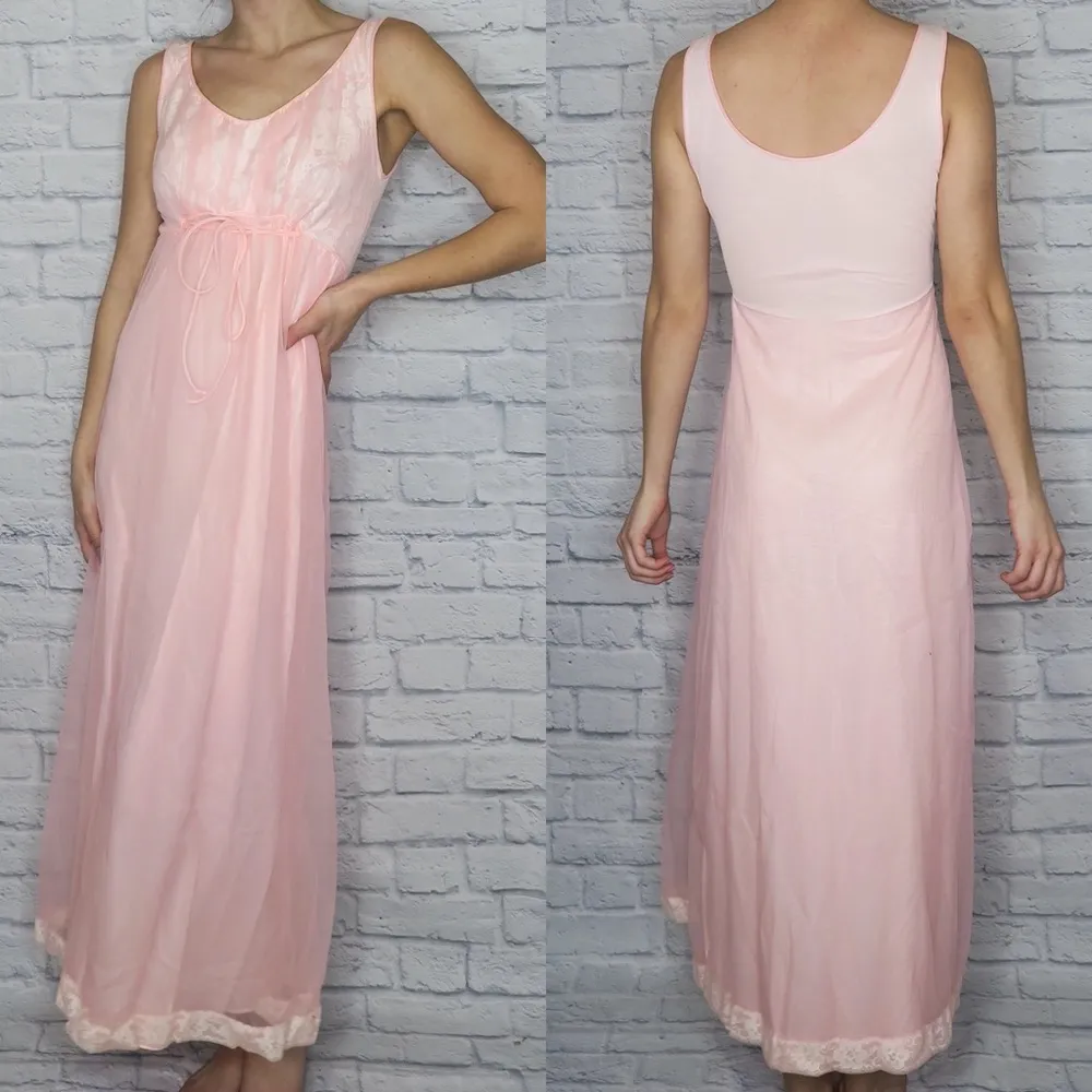Vintage 60s Miss Elaine Sheer Pink Nightgown Dress - Image 2