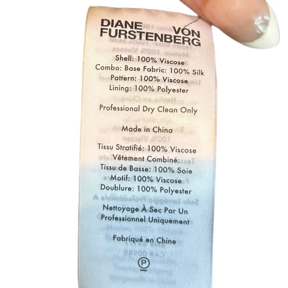 Diane Von Furstenberg Blue Floral Orchid Silk Burnout Long Sleeve Blouse V Neck - Image 11