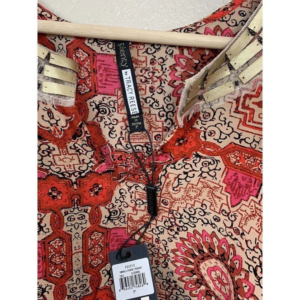 Plenty By Tracy Reese Silk Embellished Peasant Top - Image 2