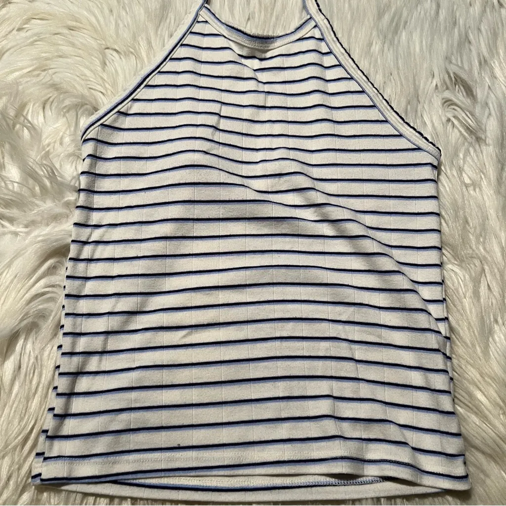 American Eagle Halter Top White Navy Stripes XS - Image 3