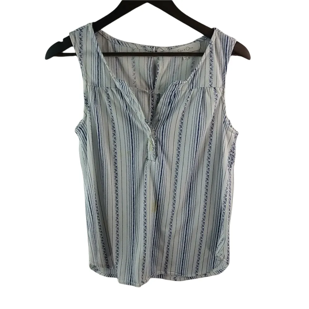 Eden + Olivia M Sleeveless Baja Striped Button Back Top in Blue White - Image 2