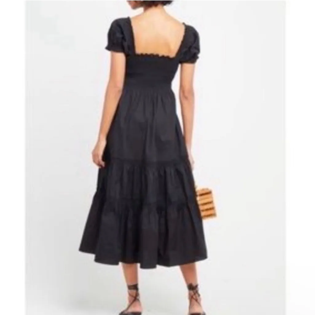 Opt Medium Daphne Midi Dress Ruffle Smock Puff Short Sleeve Cottage Whimsical Black - Image 4