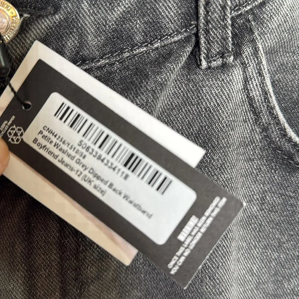 Prettylittlething Petite Washed Gray Dip Back Waist Boyfriend Jeans W1057 Sz 8 - Image 8