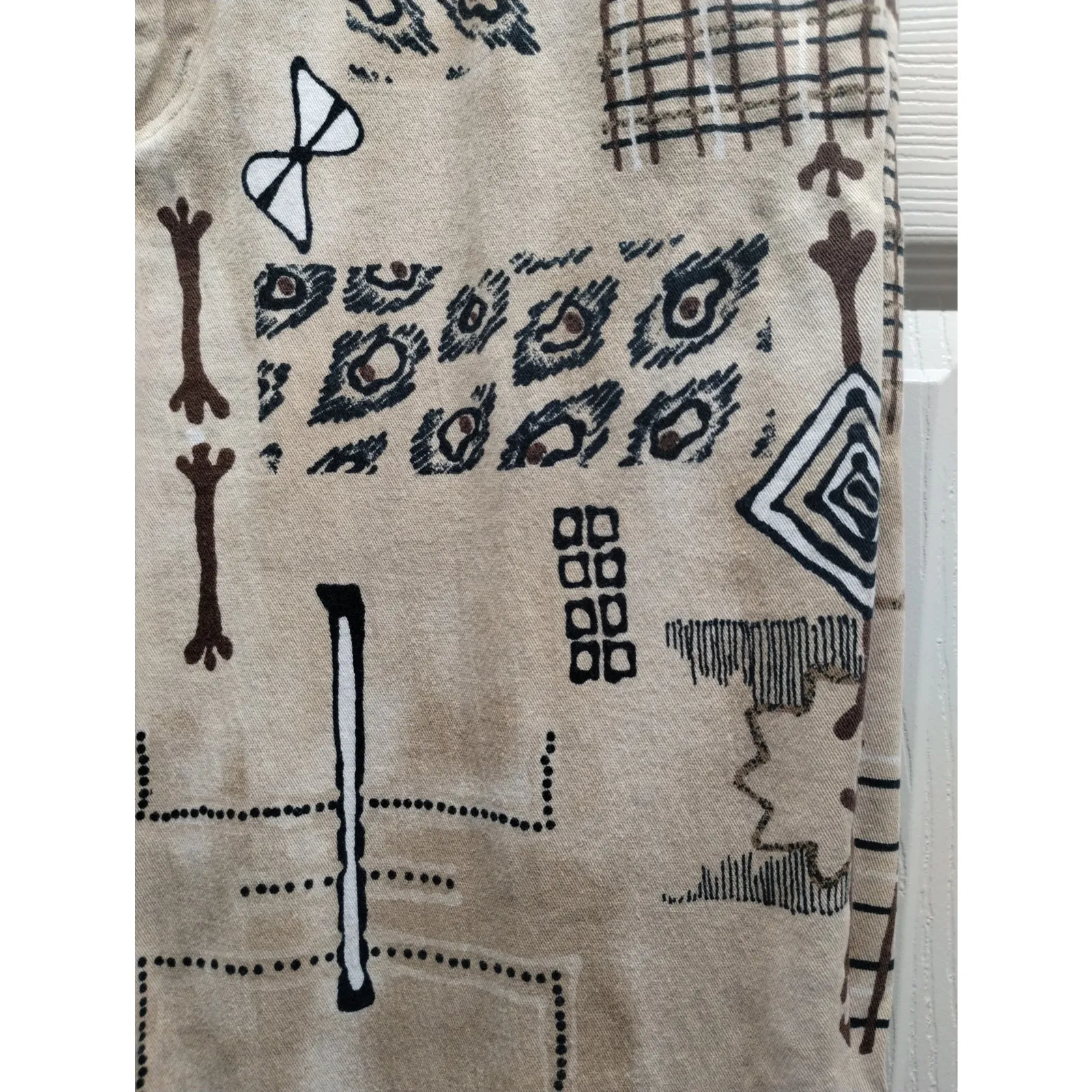 Vintage Chico's Design Size Medium (1.5) Beige Tribal Print Cotton Casual Pants - Image 3