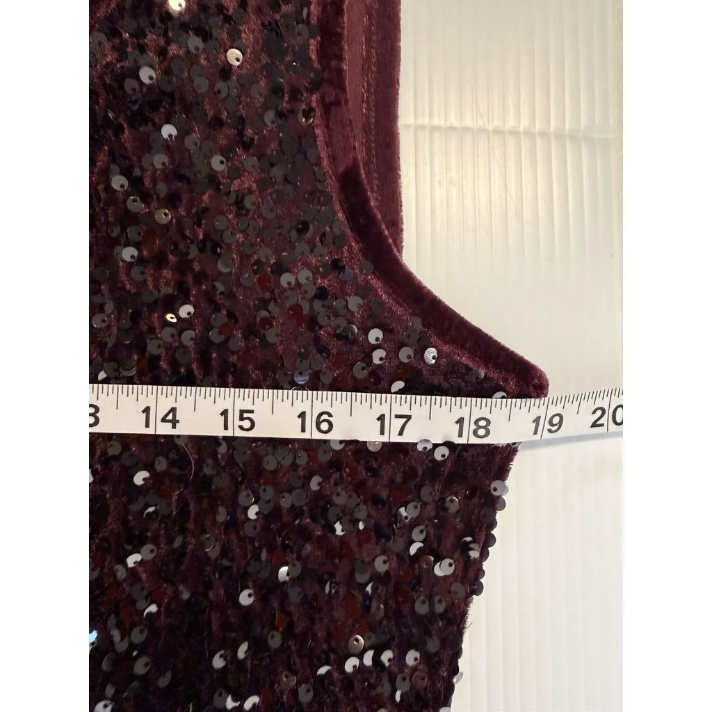 Velvet Sequin Sheath Dress Burgundy Purple Size L Party Holiday Stretch Date - Image 8