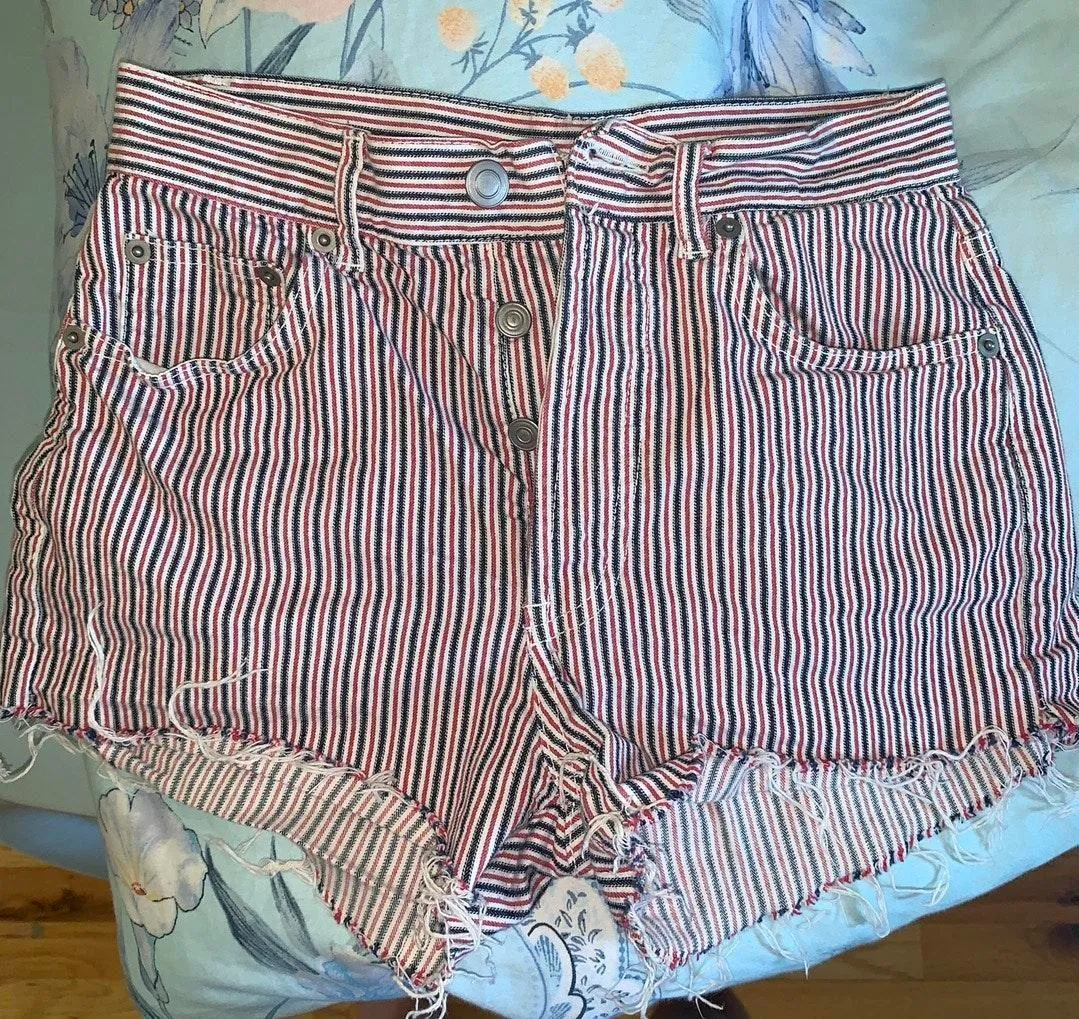 High Waisted Red White Blue Shorts - Image 3
