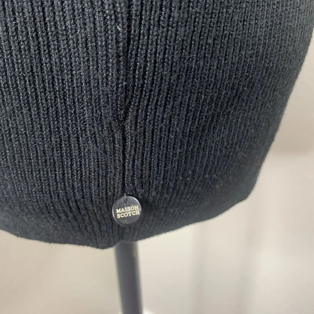 Women’s Black Melange Pearl Button V-neck Cardigan Sweater Sz L - Image 5