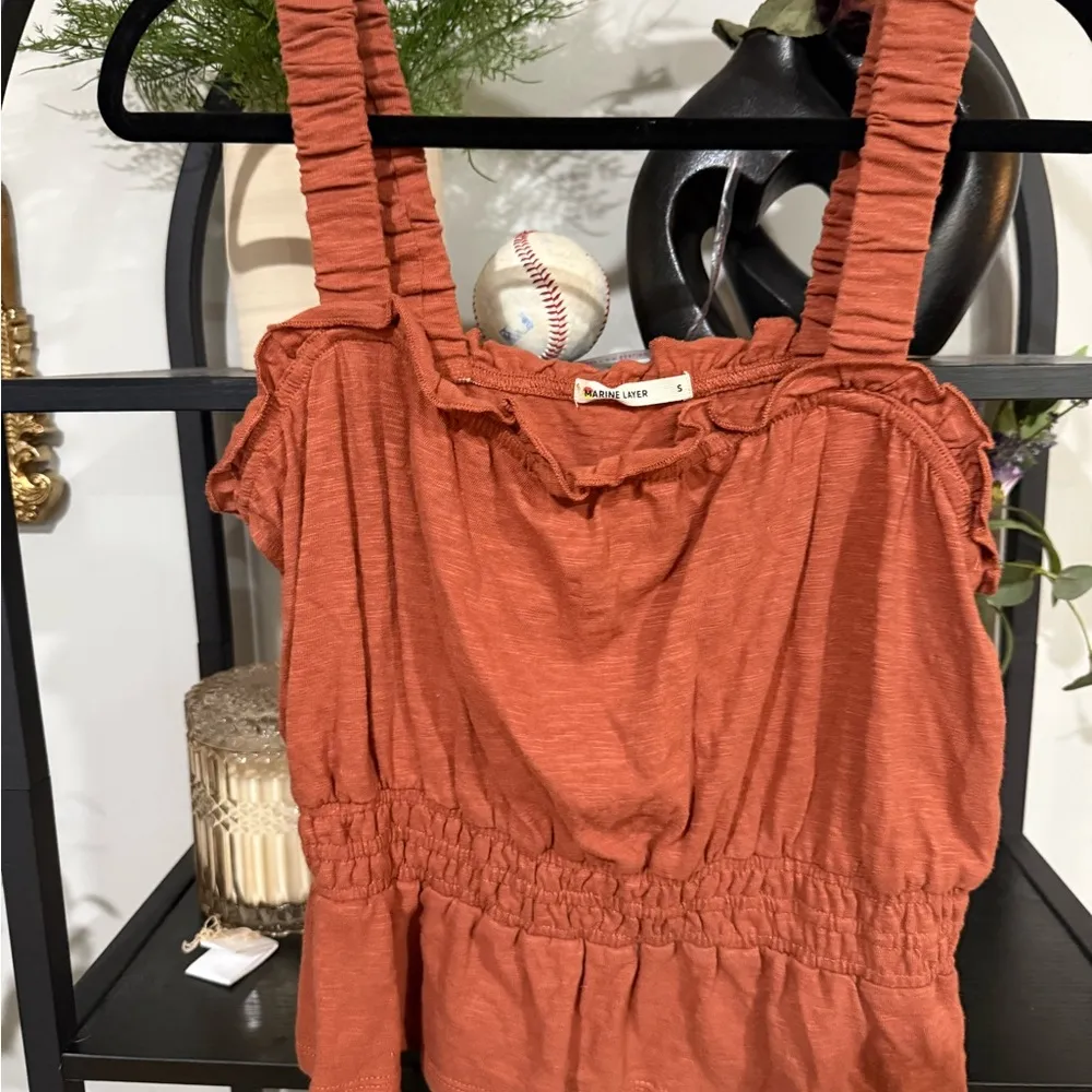 Marine Layer Orange Ruched Peplum Tank Top size small - Image 2