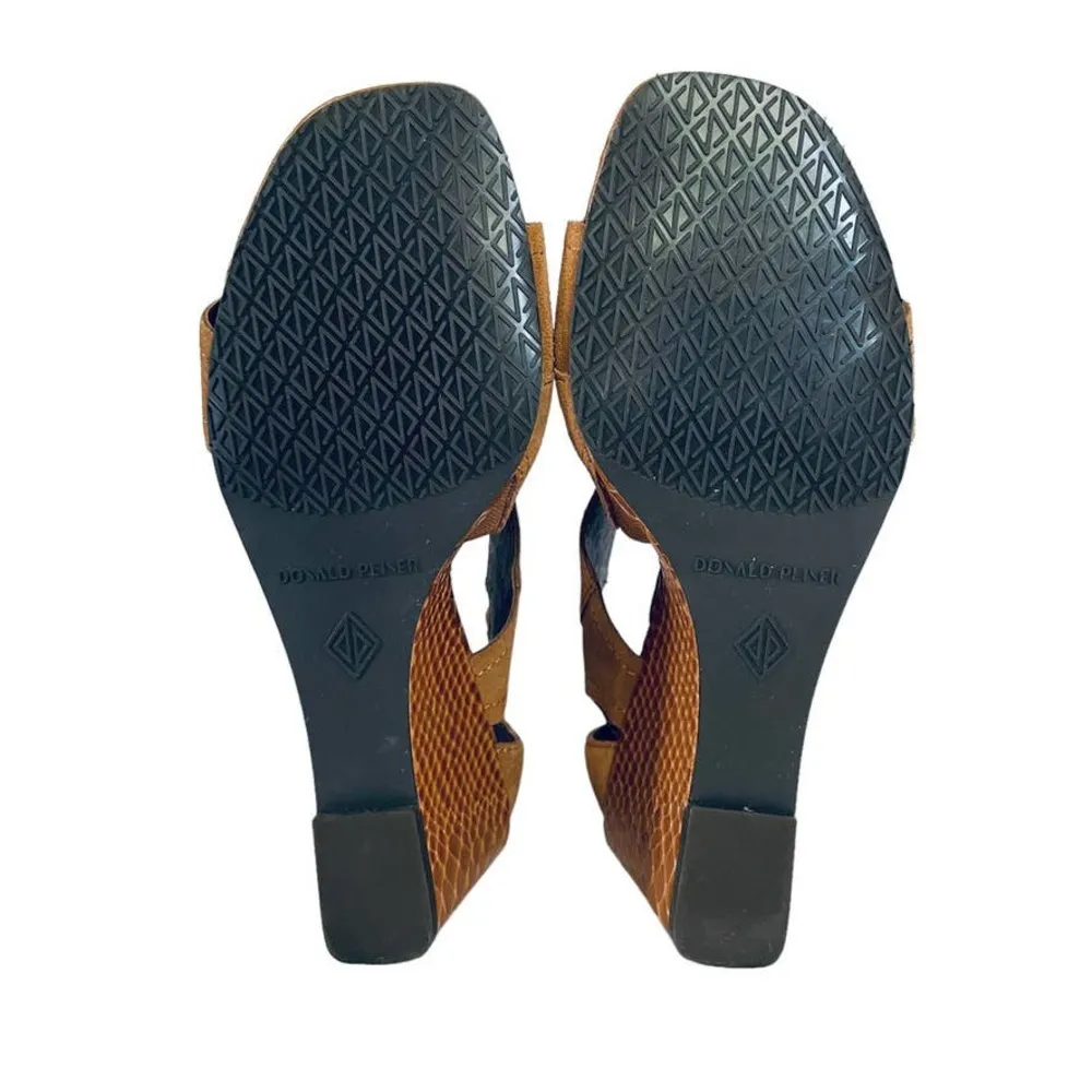 NWOT  Panya Saddle Brown Suede Reptile Embossed Wedge Sandals - Image 6