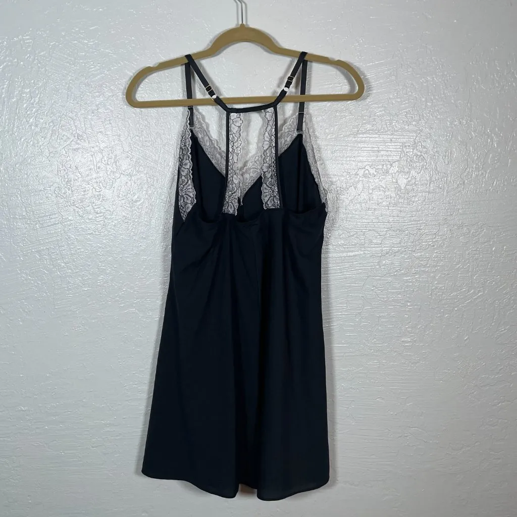 Soma Women L Black White Lace Chemise Slip Dress Coquette Feminine Regency Size L - Image 5