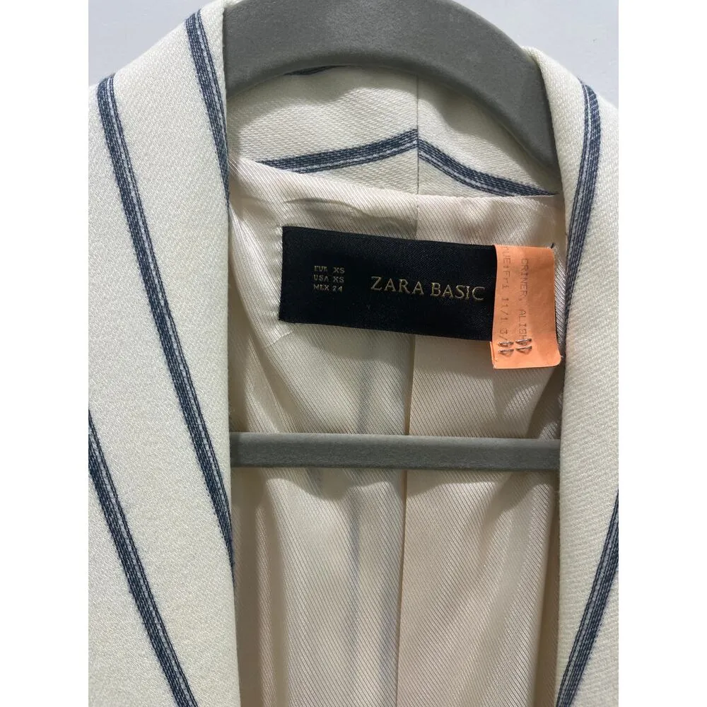 Zara Cream Pinstriped Belted Jacket Sz XS - Image 2