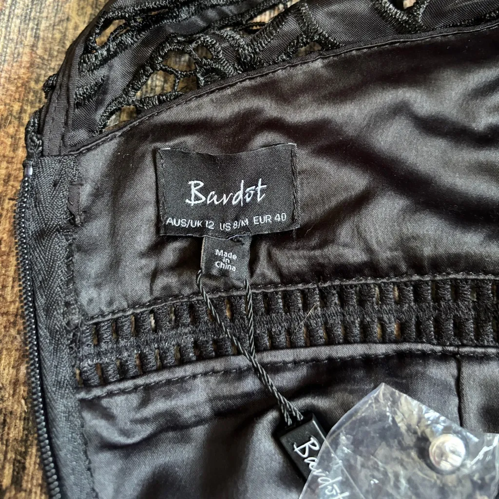 Bardot Isa Crochet Lace Cocktail Sheath Midi Dress French Black Size 8/M - Image 8