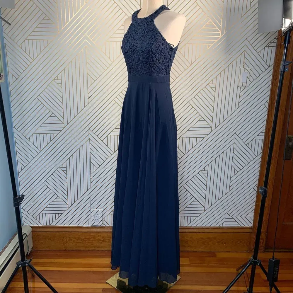 Lulus  Love‎ Poem Lace Halter Gown in Navy Blue - Image 6