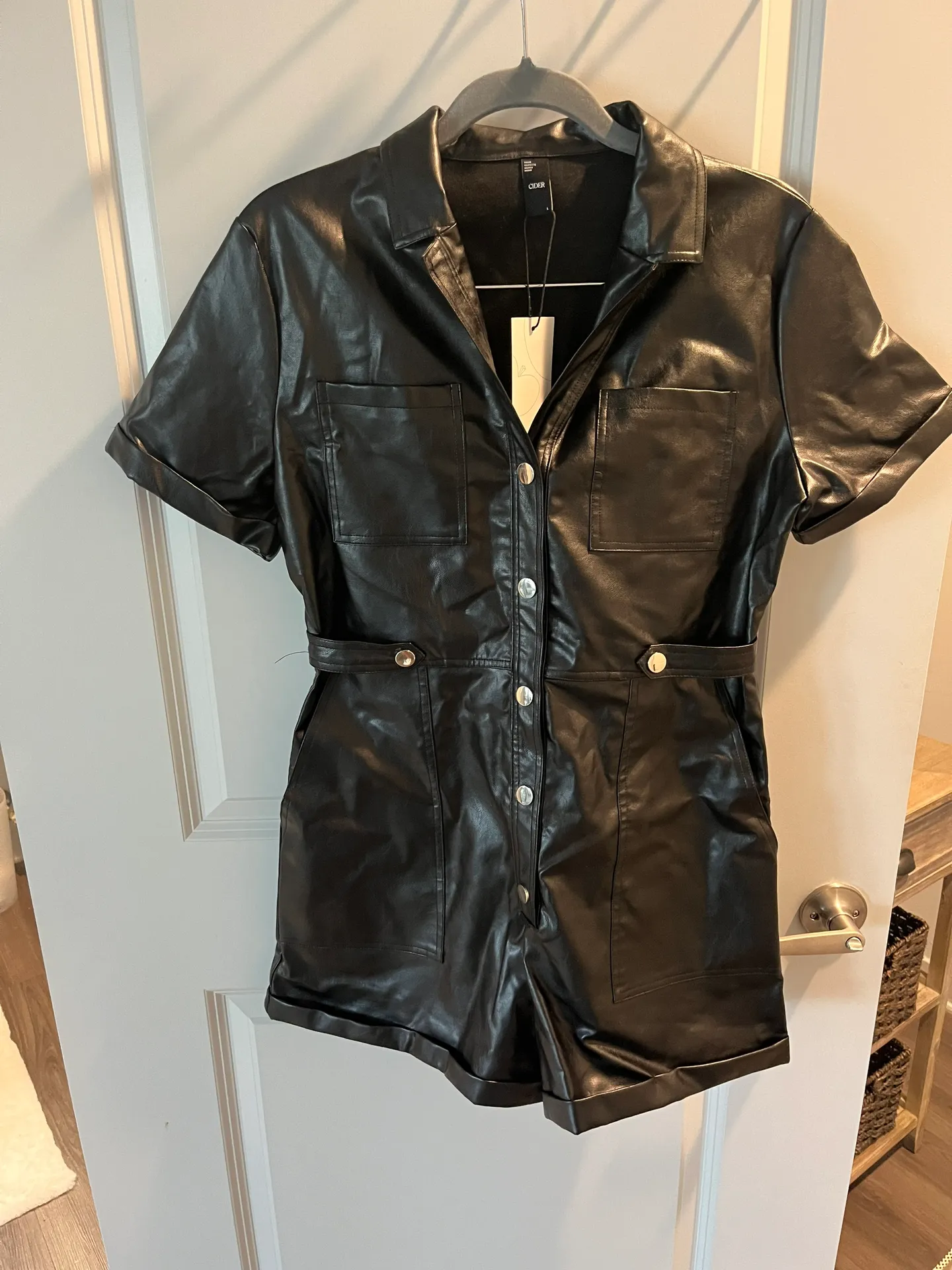 Cider Black Faux Leather Romper  - Image 2