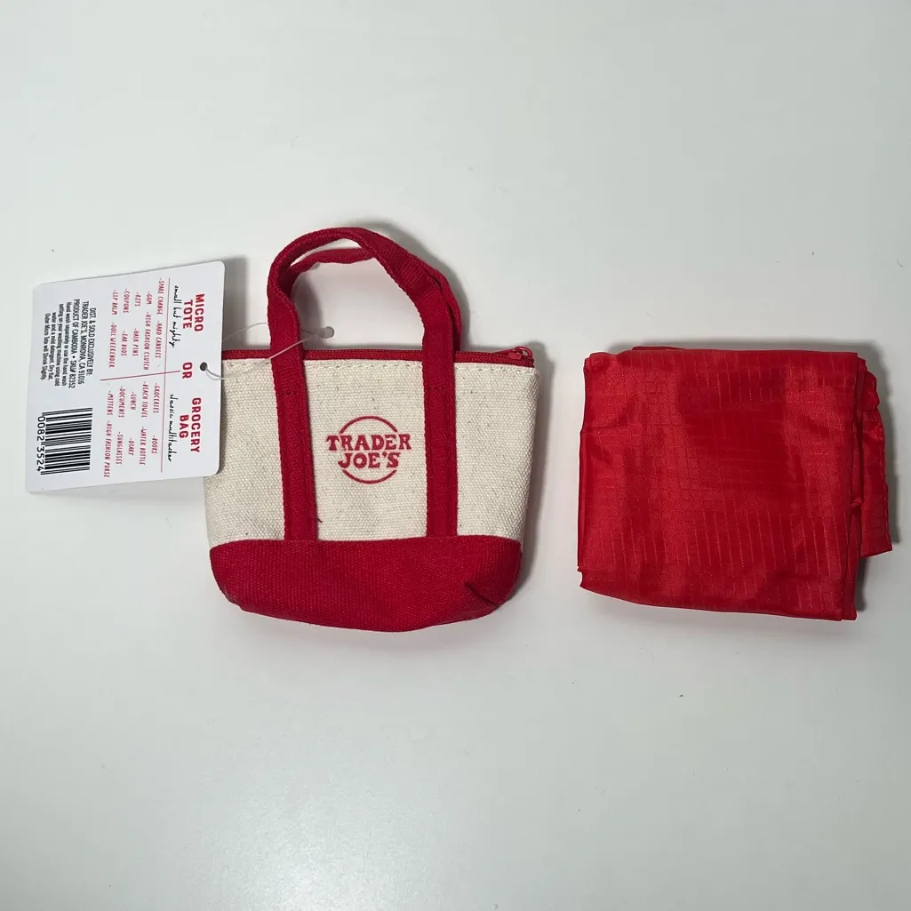 Trader Joe’s Canvas Micro Mini Tote with Reusable Grocery Bag Charm Red - Image 6