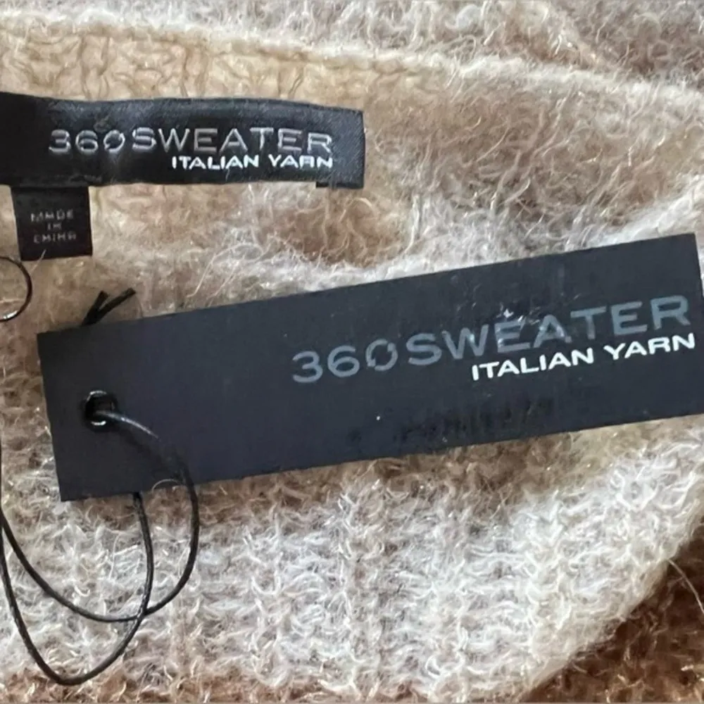 360Sweater Alpaca Blend Tan Gold Metallic Striped Pullover Sweater Size S NWT - Image 4