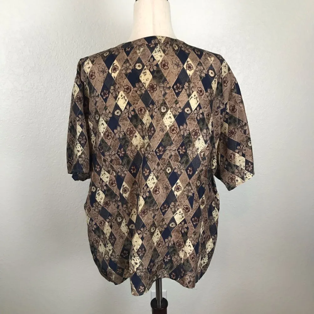 Vintage Y2K 100% silk button up blouse 22 Brown Size undefined - Image 6