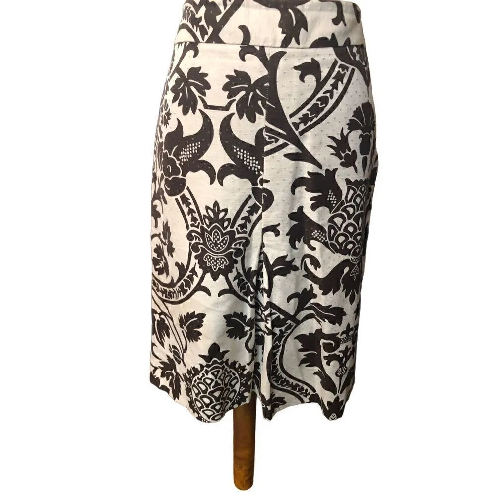 ANN TAYLOR LOFT BROWN CREAM FLORAL LINEN-BLEND STRAIGHT SKIRT SIZE 8 - Image 3