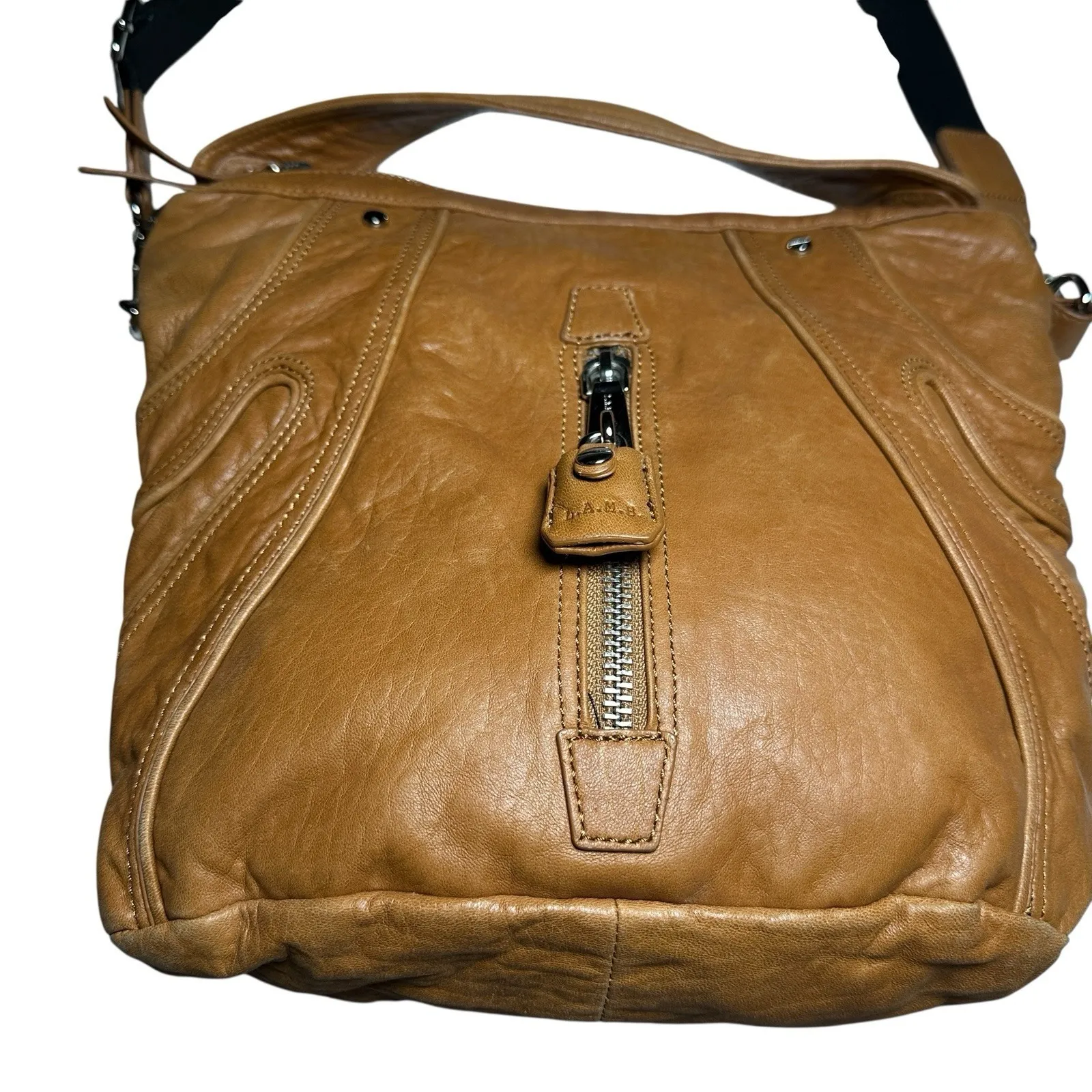 Y2K Designer L.A.M.B. Gwen Stefani Leather Crossbody Shoulder Bag Tan - Image 3